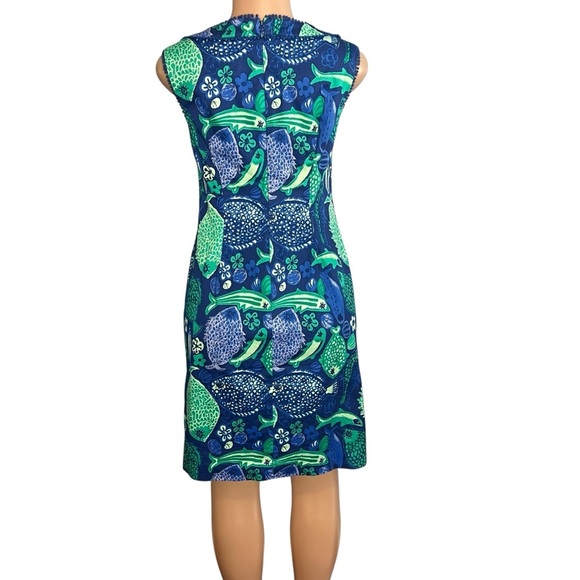 Talbots Blue & Green Fish Print Sheath Dress Cotton Blend - Picture 9 of 9